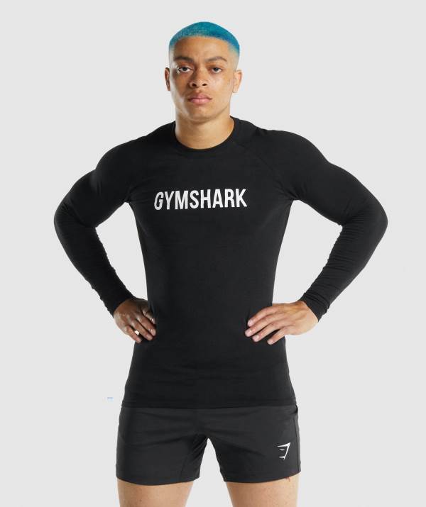 Panske Mikiny Gymshark Apollo Long Sleeve Čierne | QO9213506